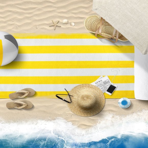 Beach Towel Yellow Cabana Stripes 100% cotton - Picture 4 of 4